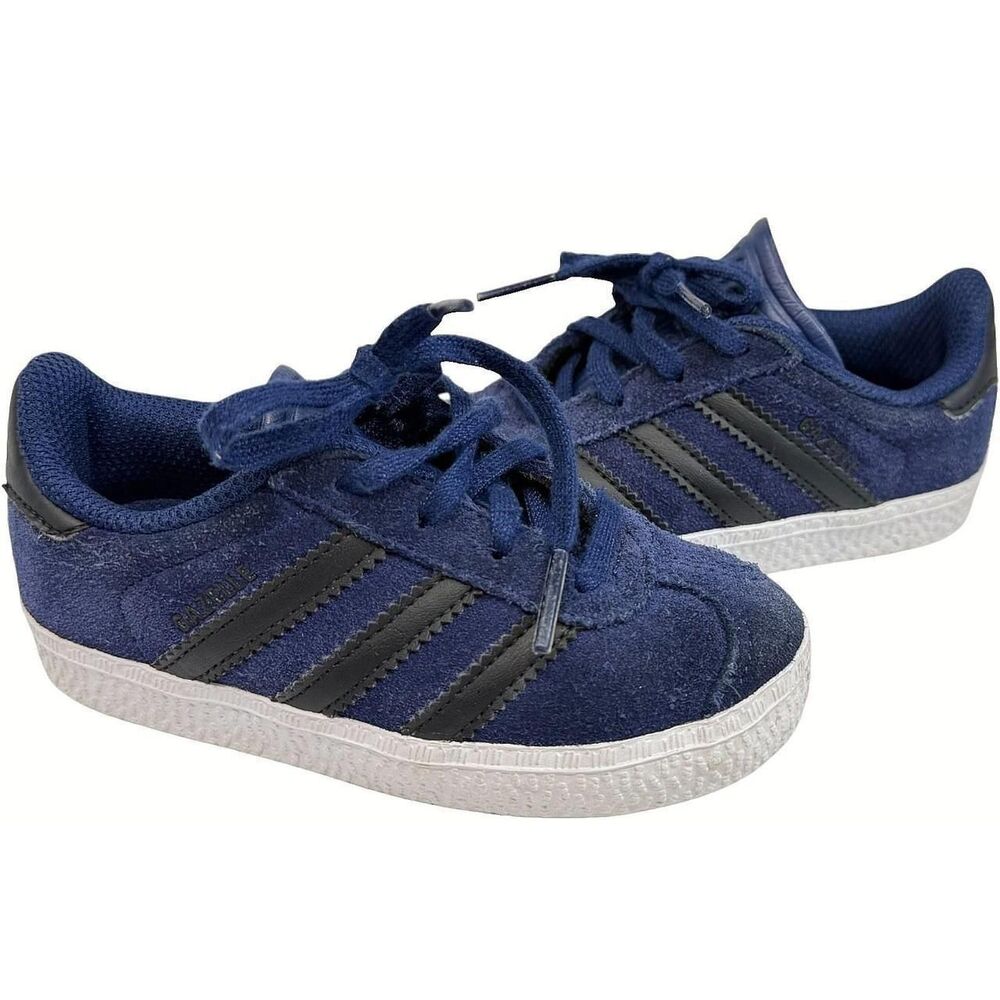 Adidas Originals Gazelle‎ Kids 7K Blue Suede Sneakers Black Stripe Lace Up Shoes